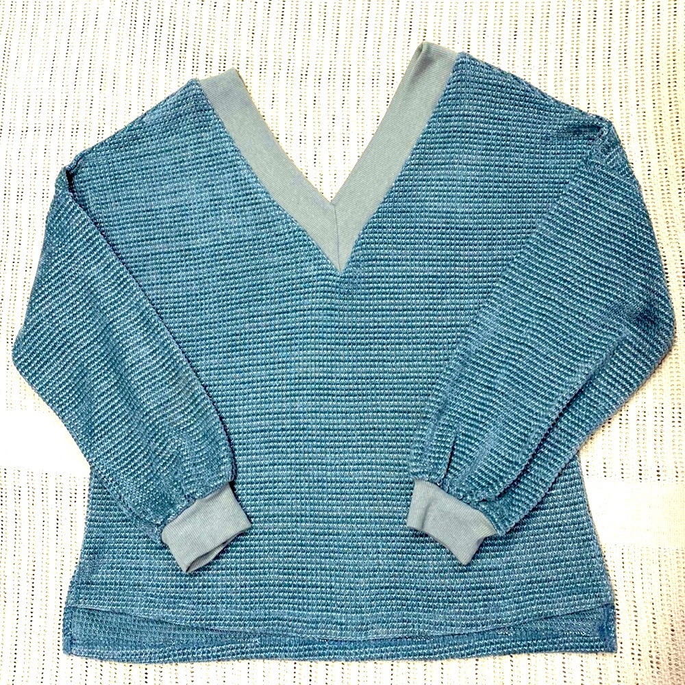 Acoa V-neck Chenille Beautiful Sweater Balloon Sleeve Excellent Condition Size M